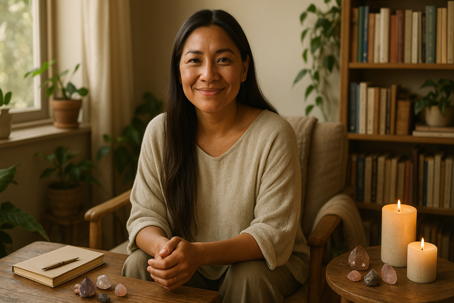 Keep the same replcing the woman with a younger female of Native American decent, with dark hair 